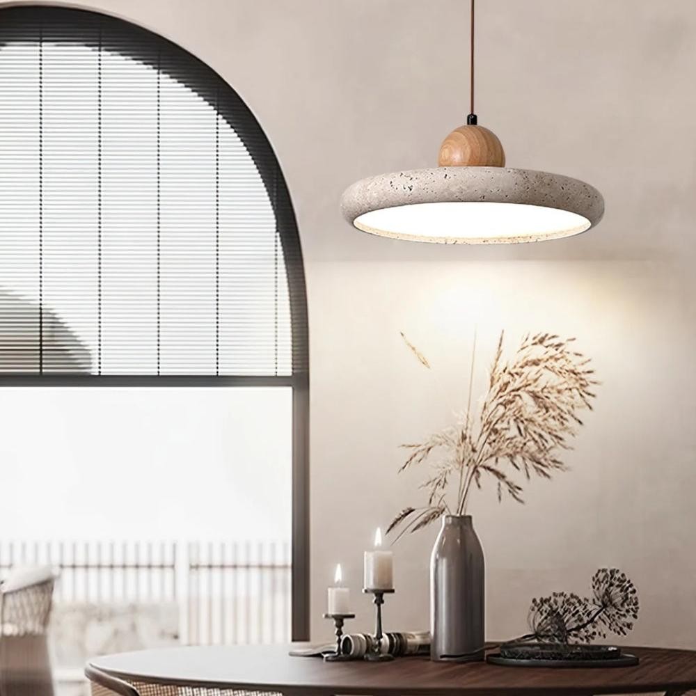 Aggiea Minimalist Yellow Travertine Frisbee Pendant Lamp
