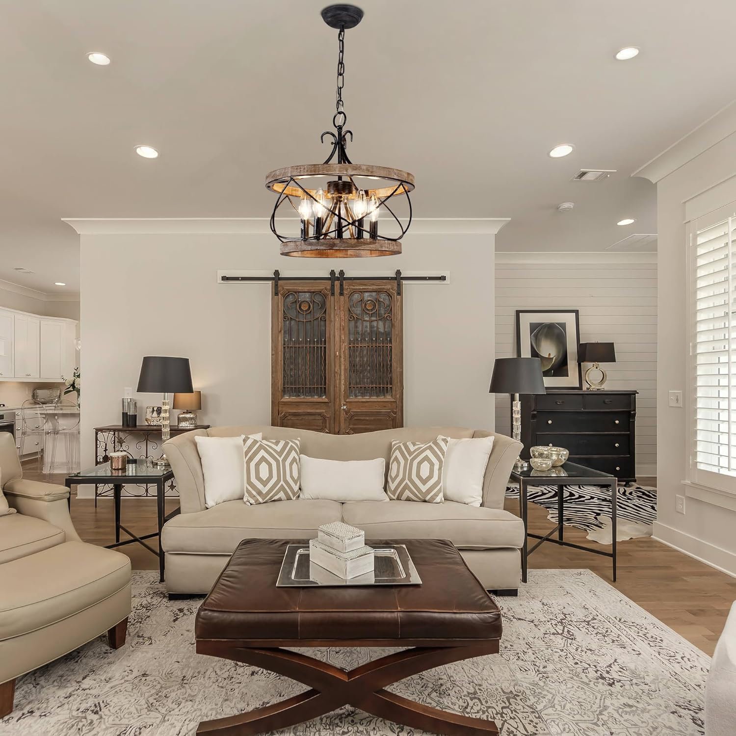 Cael Farmhouse Drum Wood Cage Pendant Light