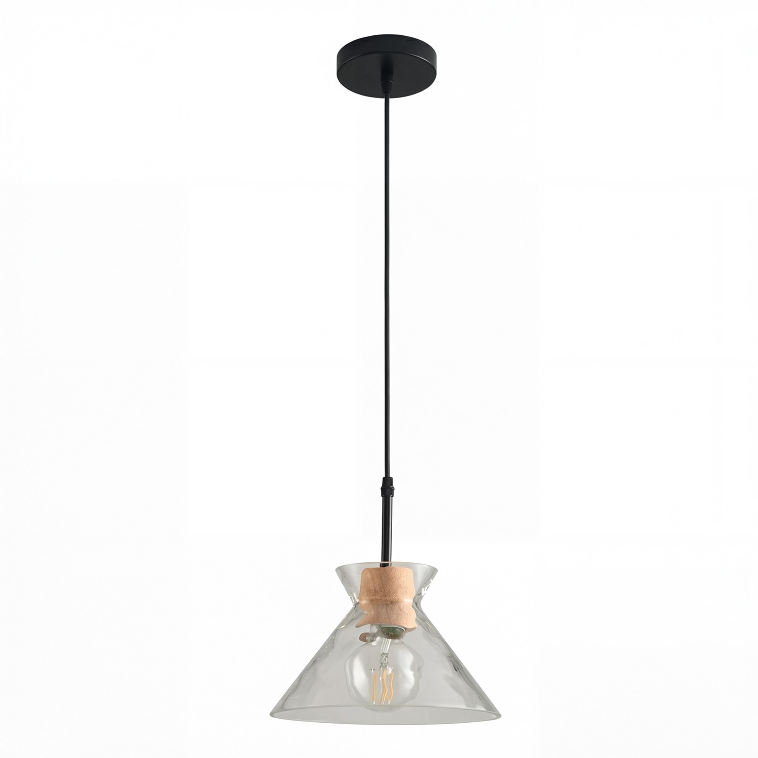 Kethor Mid Century Wood Hammered Glass Dome Pendant Light