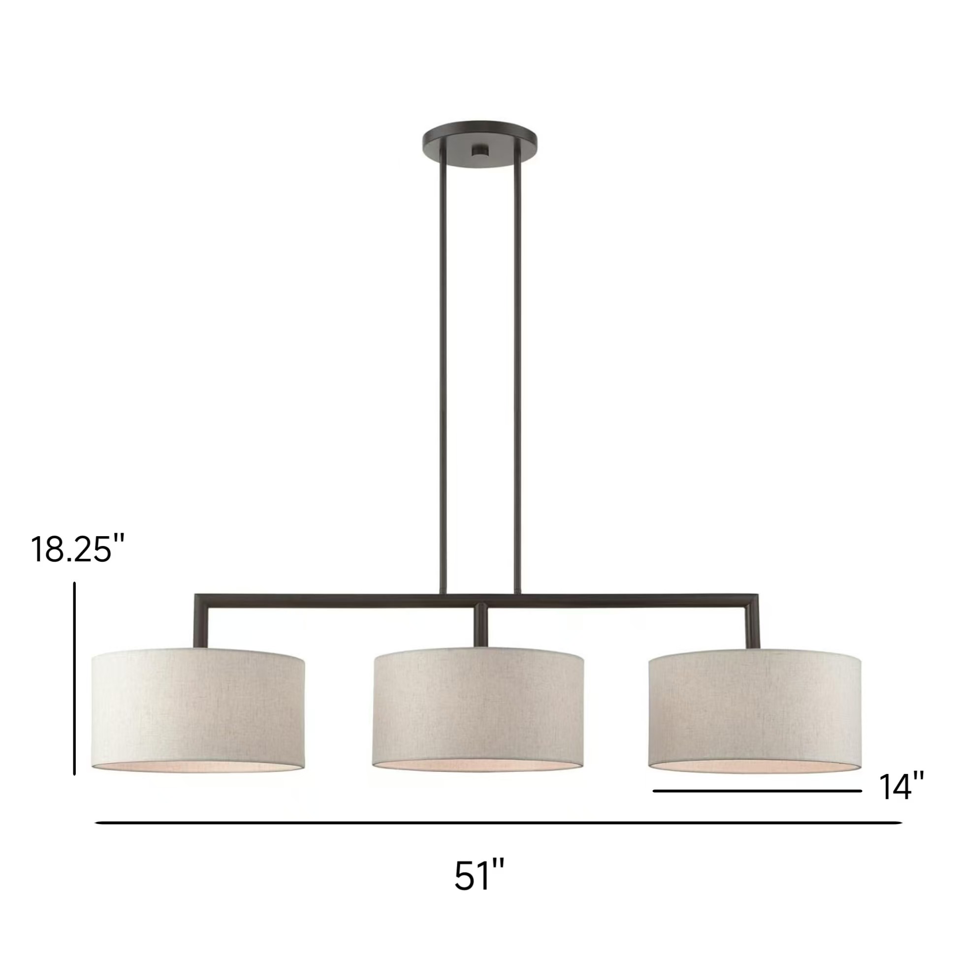 Glythar Black 3 Light White Fibric Drum Shades Linear Chandelier