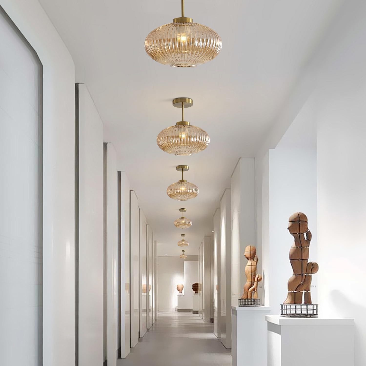 Jorik Natural Green Ribbed Glass Oval Ceiling Light