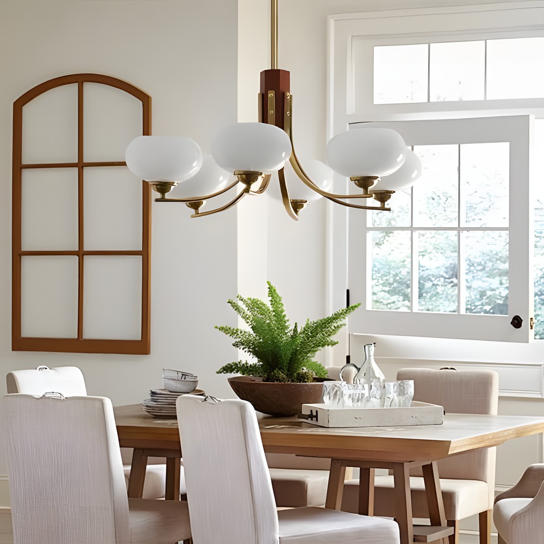 Juino Wood Farmhouse Milk Ball Sputnik Chandelier