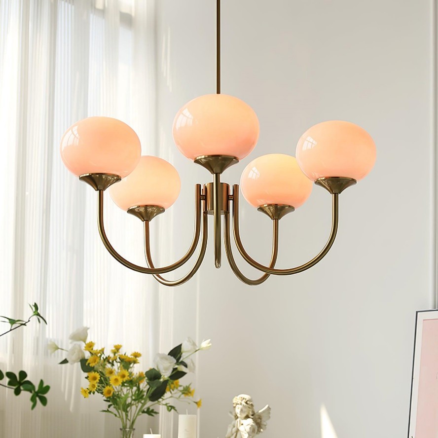 Bianca Colored Glass Shade Chandelier with Globes