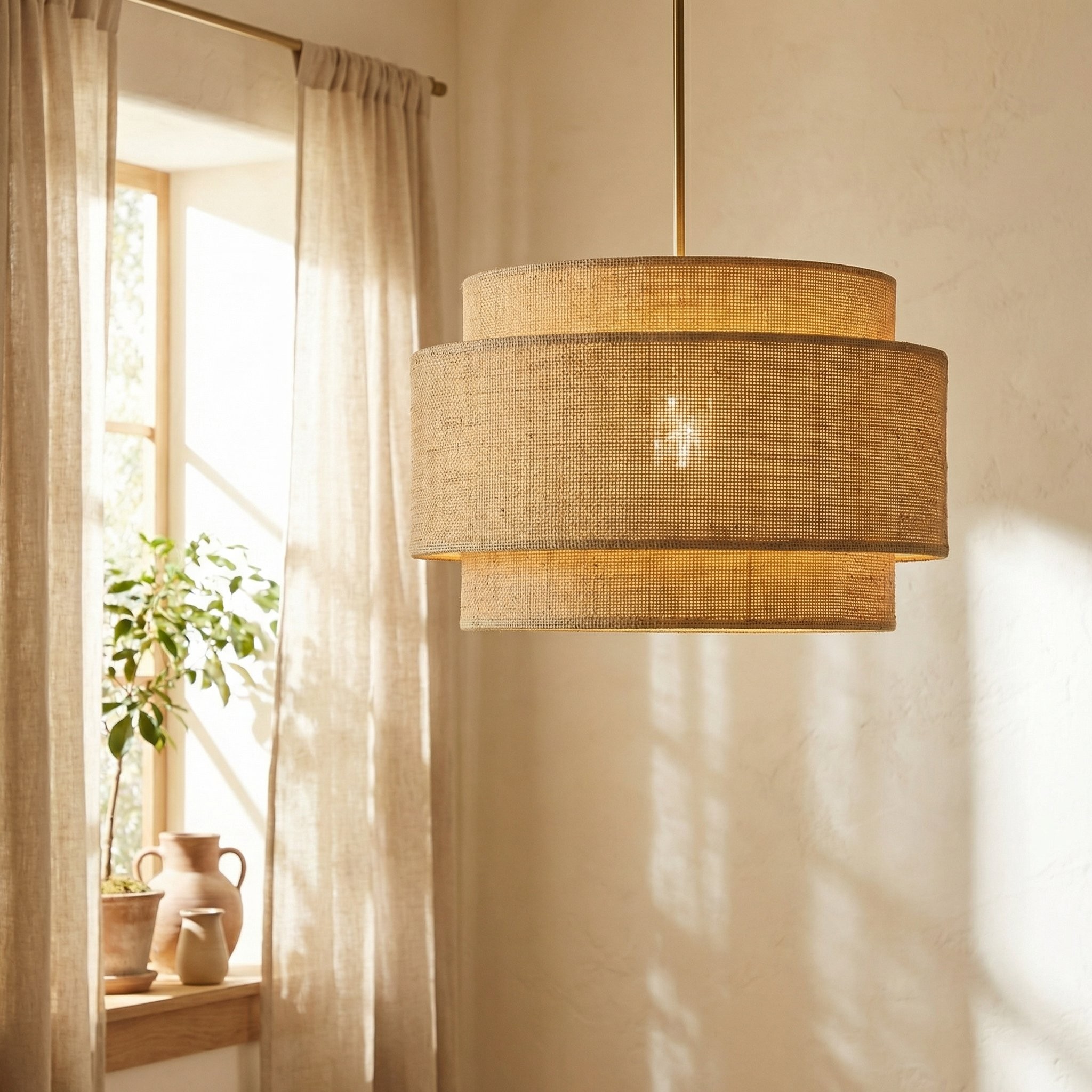 Orlaith Bohemian Rattan Tiered Drum Pendant Light