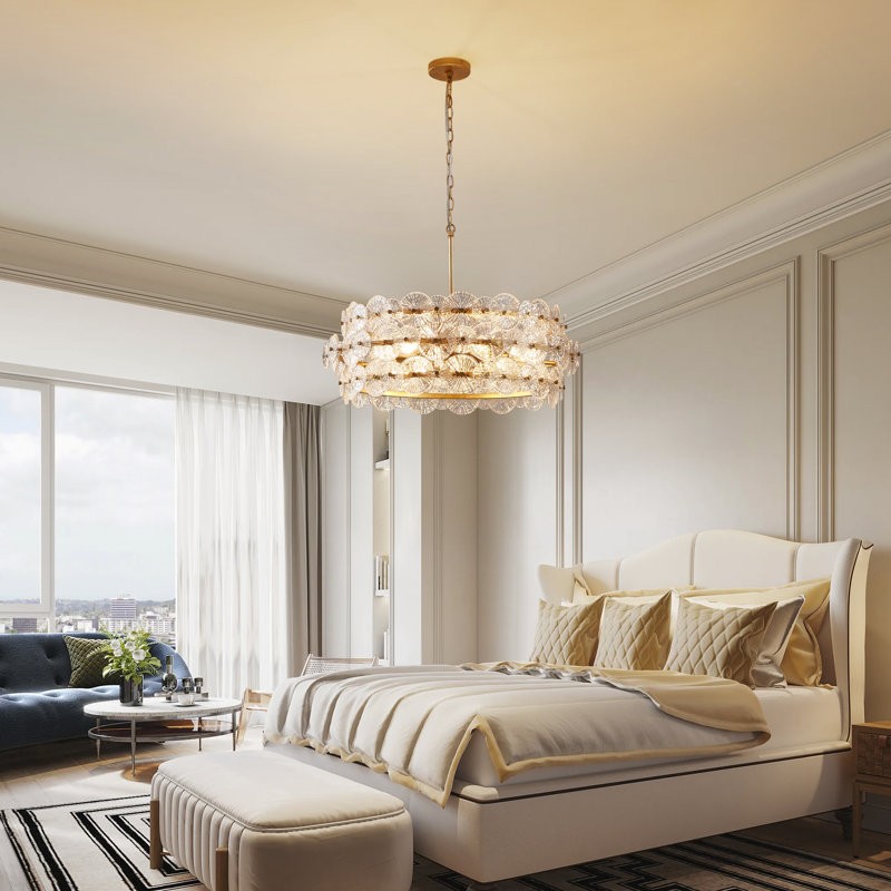 AuroraLux Gold-leaf Round Glass Chandelier