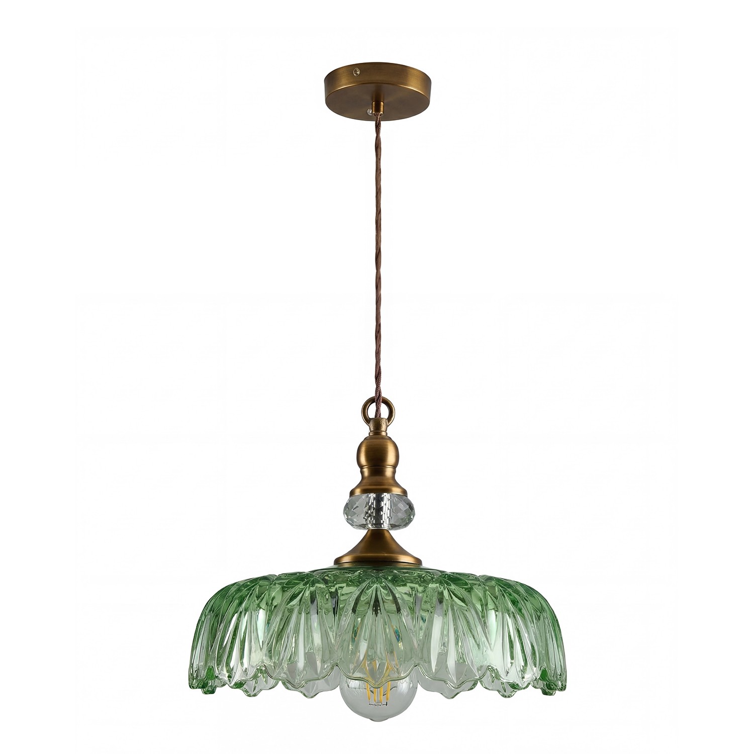 Jaime Antique Brass and Glass Flower Pendant Light