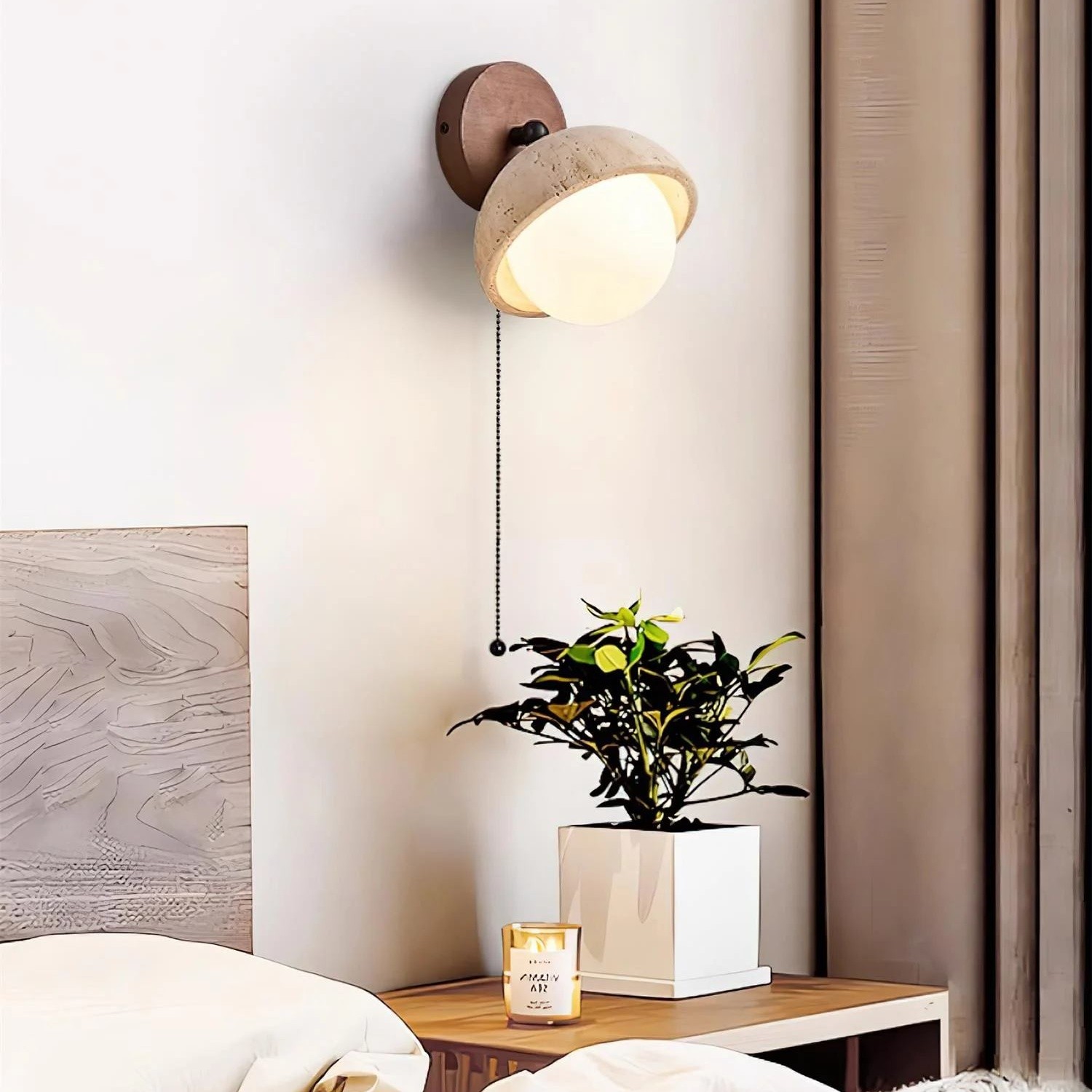 Hamnett Minimalist Natural Globe Travertine Wall Lamp