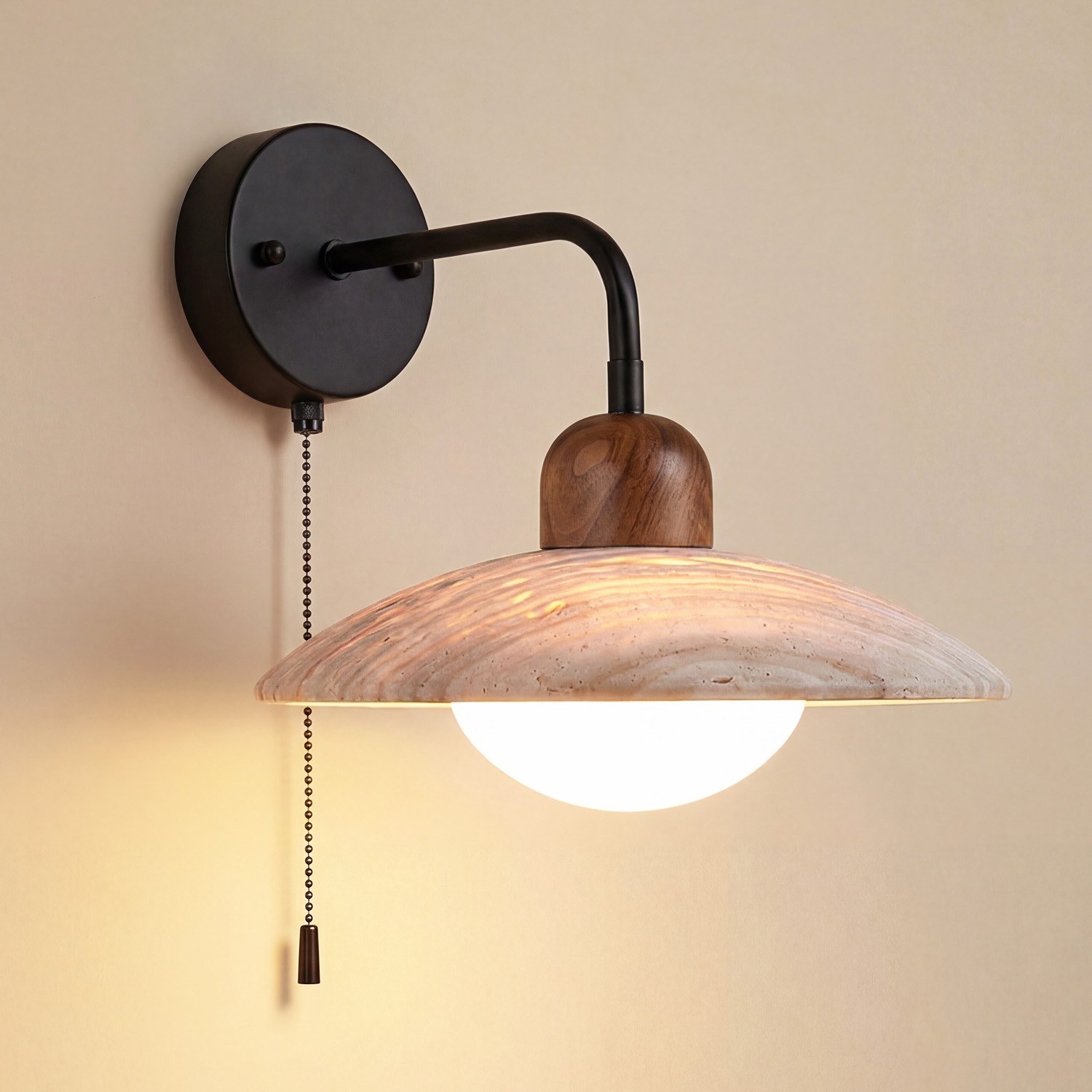 Habakkuk Farmhouse Disc Travertine Wall Sconce