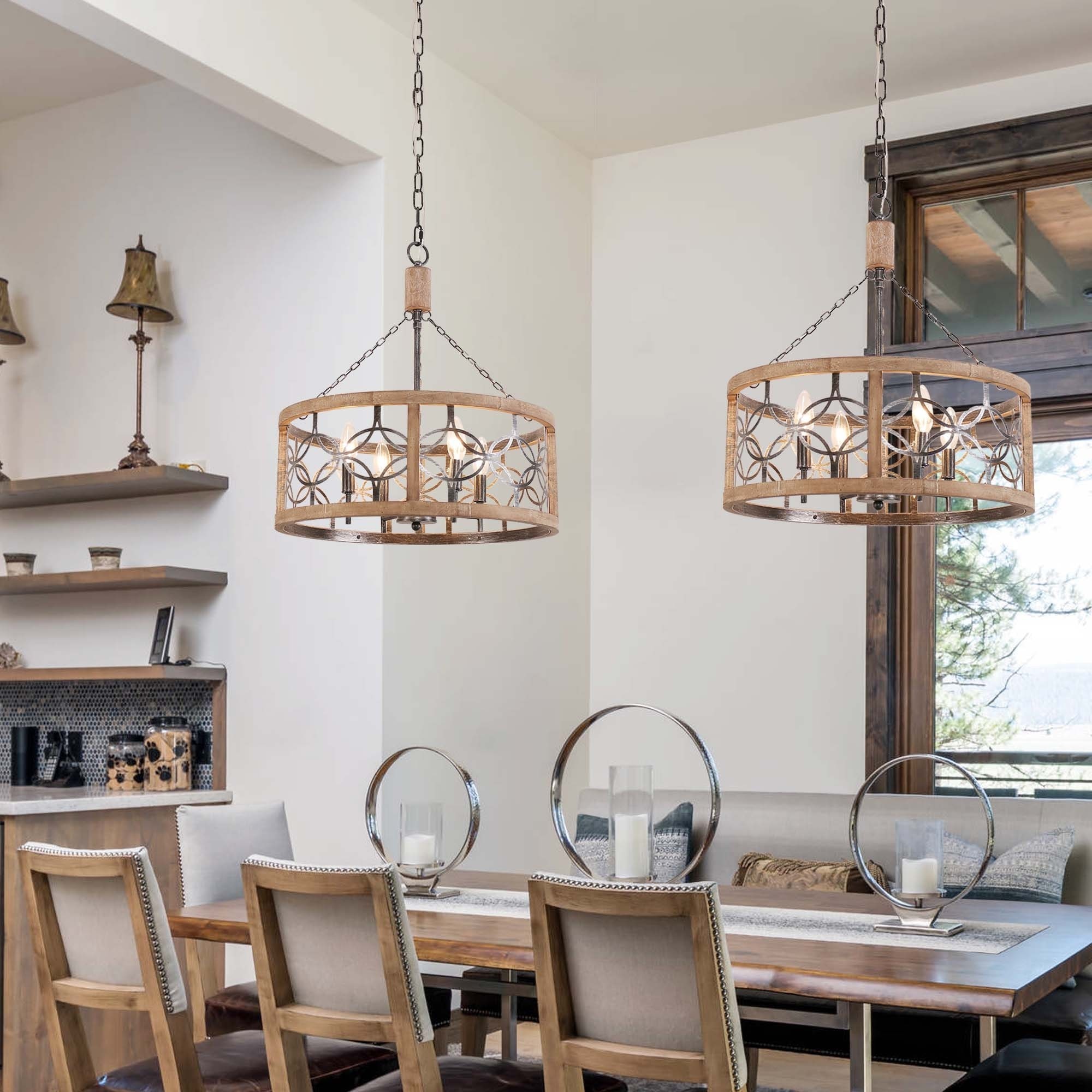 Wagner Farmhouse 4-Light Drum Wood Chandelier