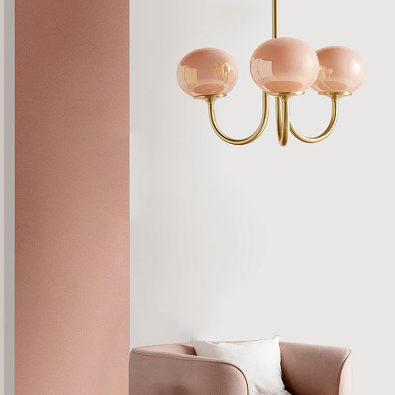 Bianca Colored Glass Shade Chandelier with Globes