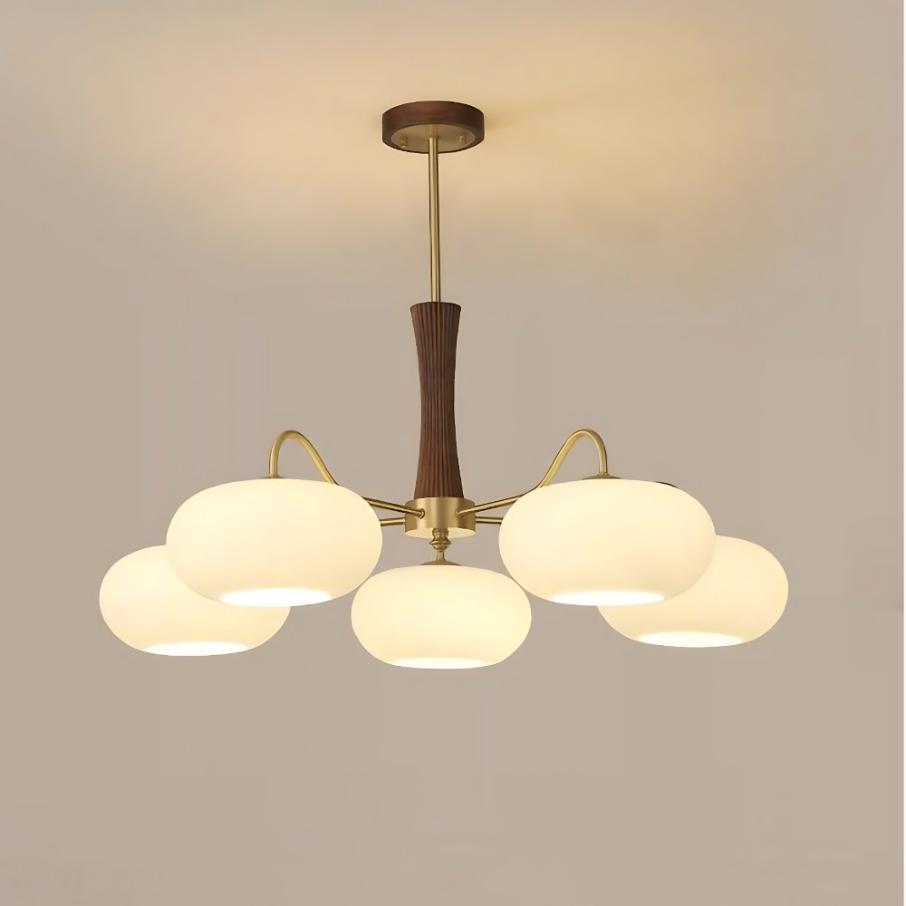 Obsidian Modern Bubble Brass Glass Persimmon Chandelier