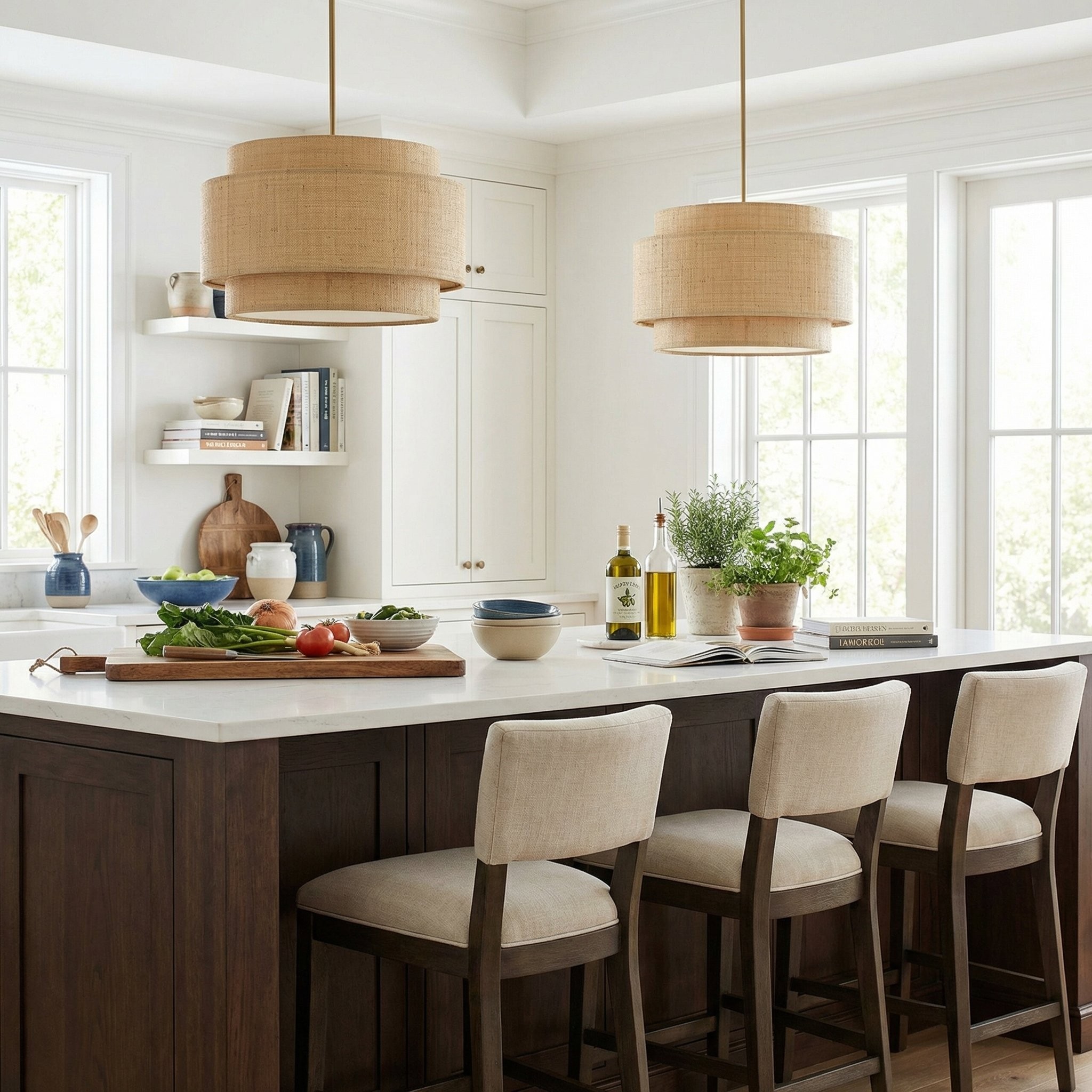 Orlaith Bohemian Rattan Tiered Drum Pendant Light