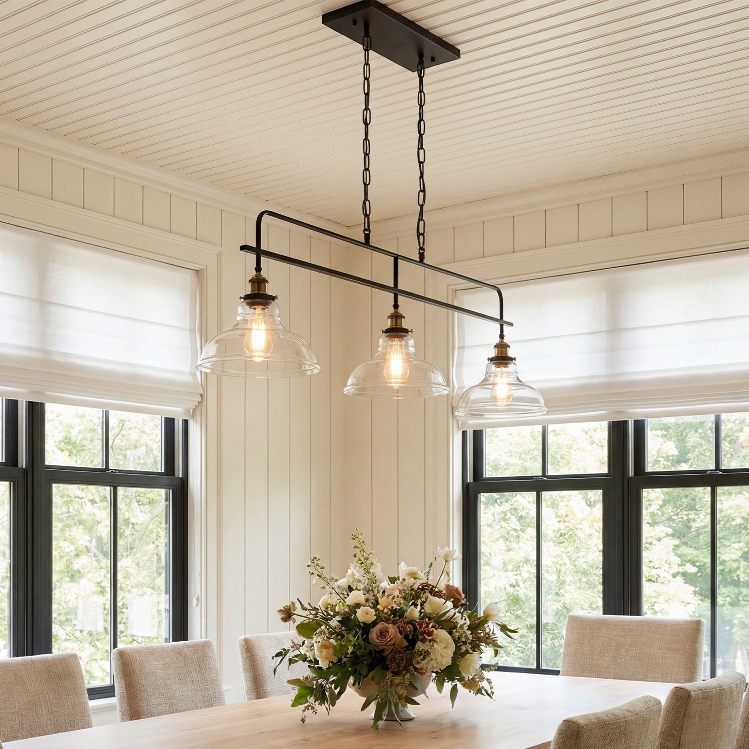 Bronte Industrial Metal 3 Lights Dome Glass Chandelier