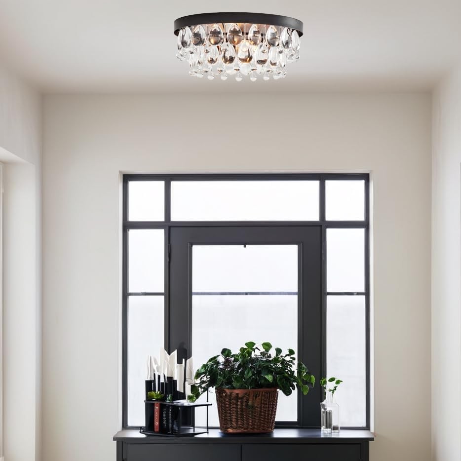 Thalassa Glass Teardrops Crystal Flush Mount Light