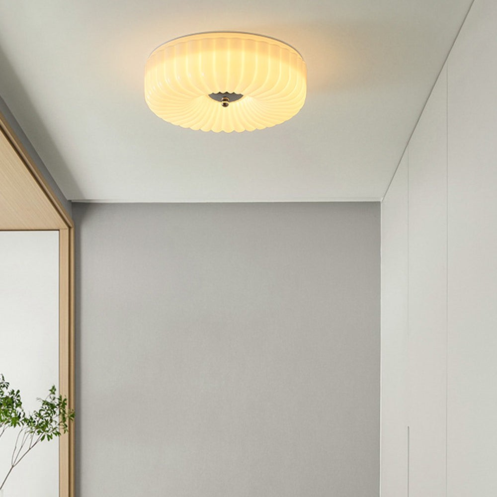 Prythos Cream Textured Glass Round Bauhaus Ceiling Light