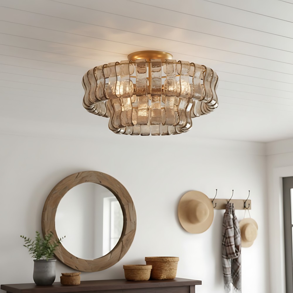 Giha Modern Double-Layer Curved Glass Chandelier