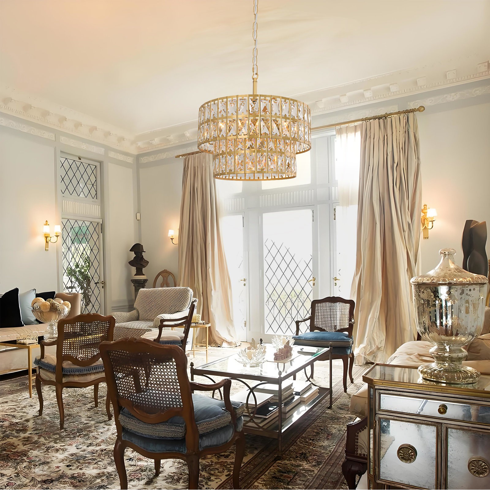 Gracie Luxurious Double Drum Crystal Chandelier