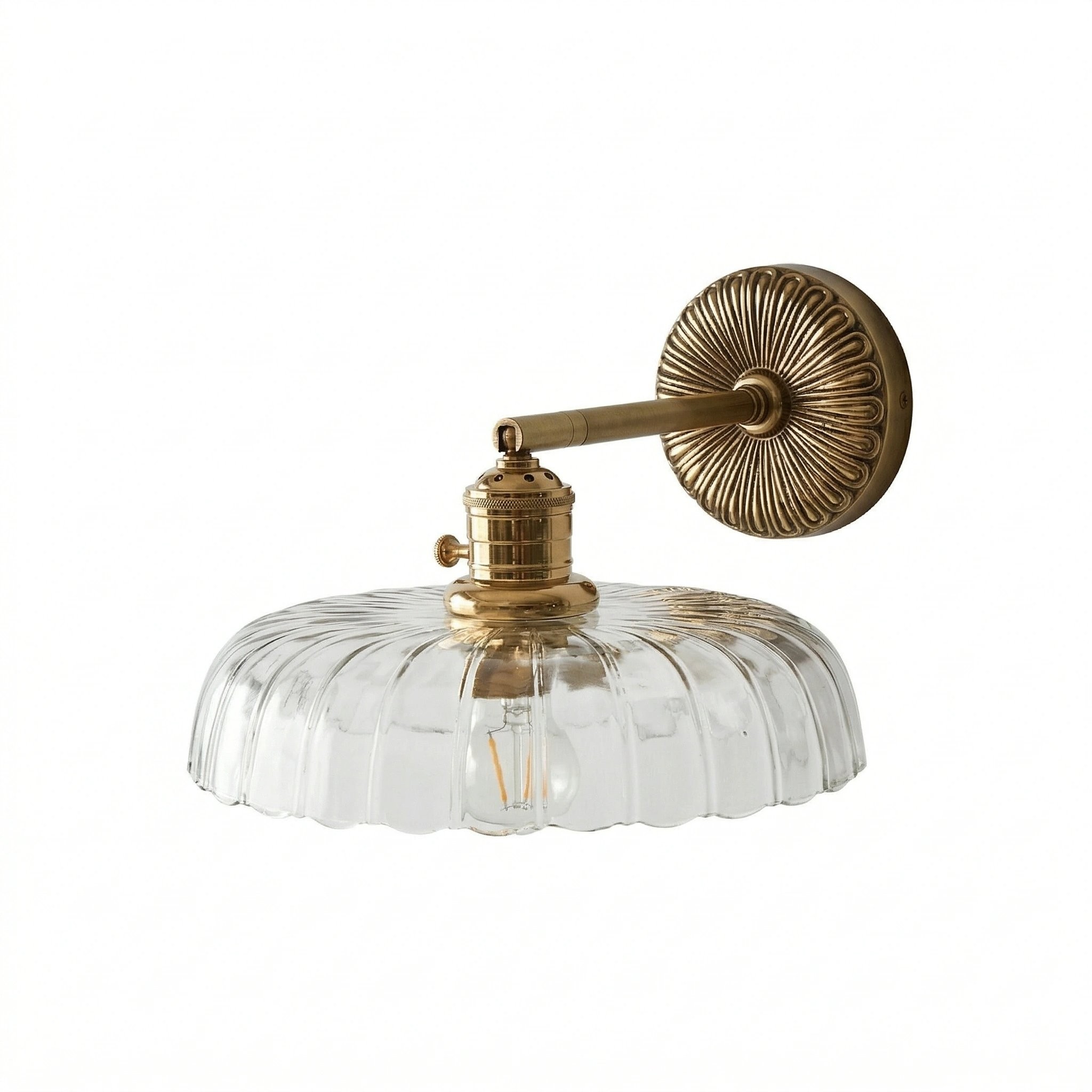 Dafne Vintage Brass Flower Glass Wall Sconce