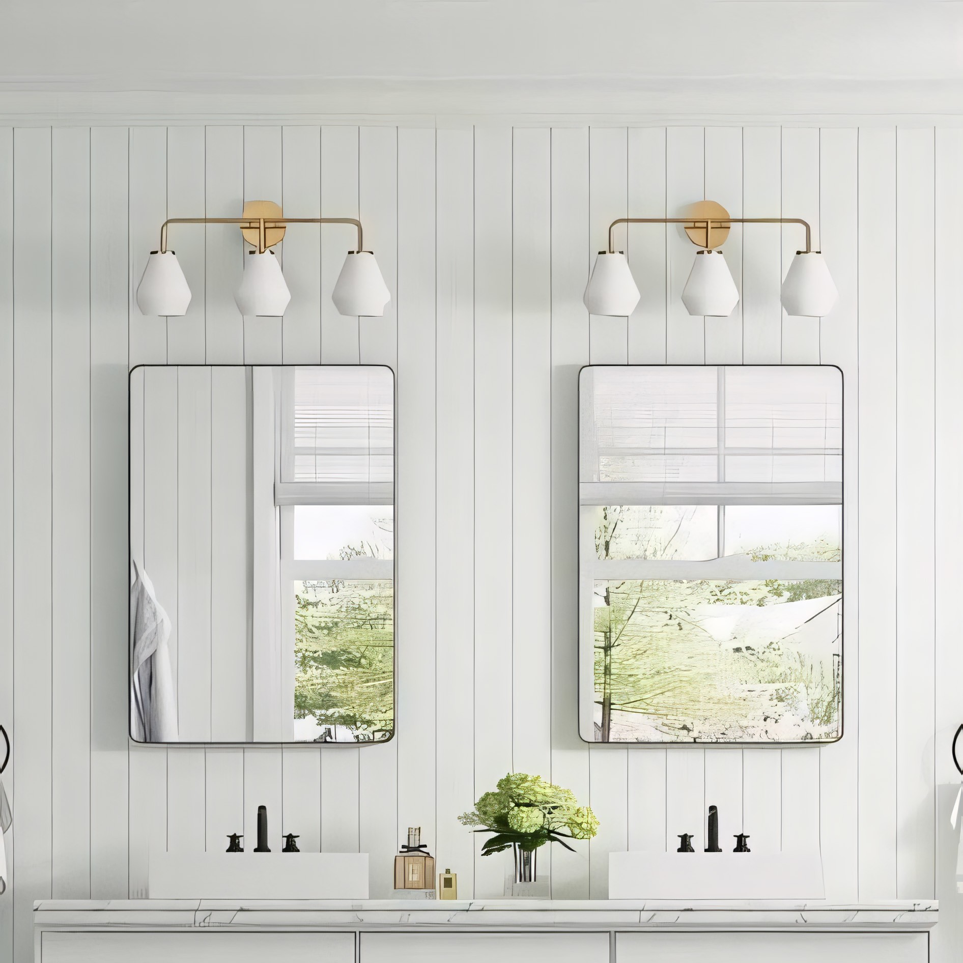 Nynevea Brushed Brass 3-Light Milk Glass Sconce