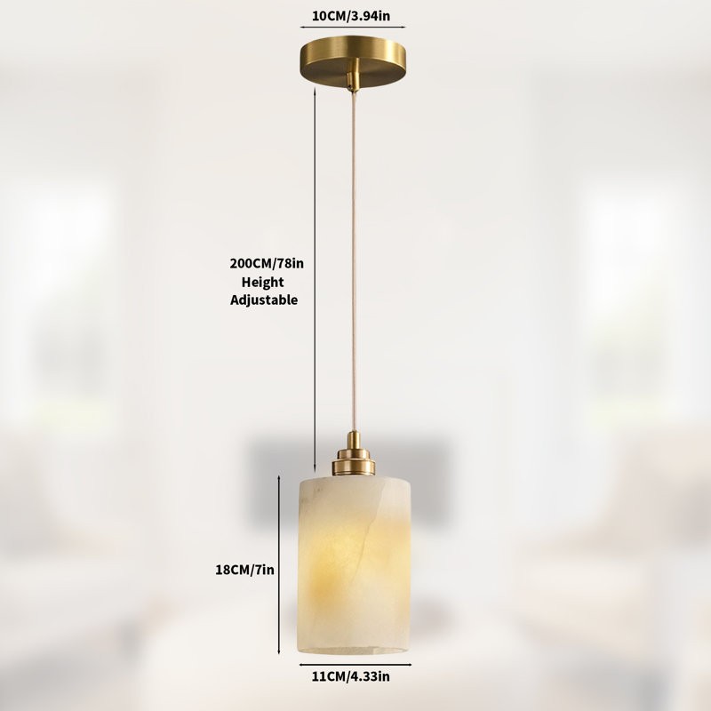 Beverlee Modern Brass Cylinder Alabaster Pendant Light