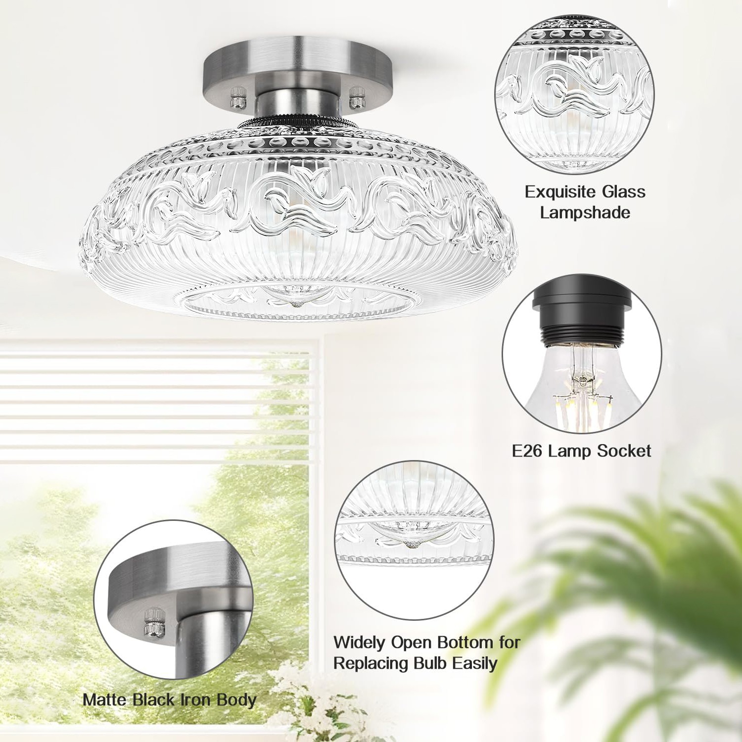 Cassandra American Country Patterned Glass Ceiling Light