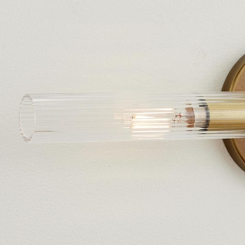 Alice Farmhouse Transparent Ribbed Glass Double Tube Sconce