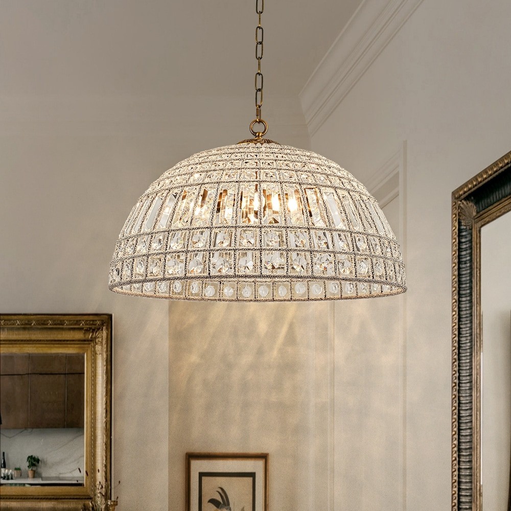 Zeldan Modern French Antique Bronze Dome Crystal Chandelier