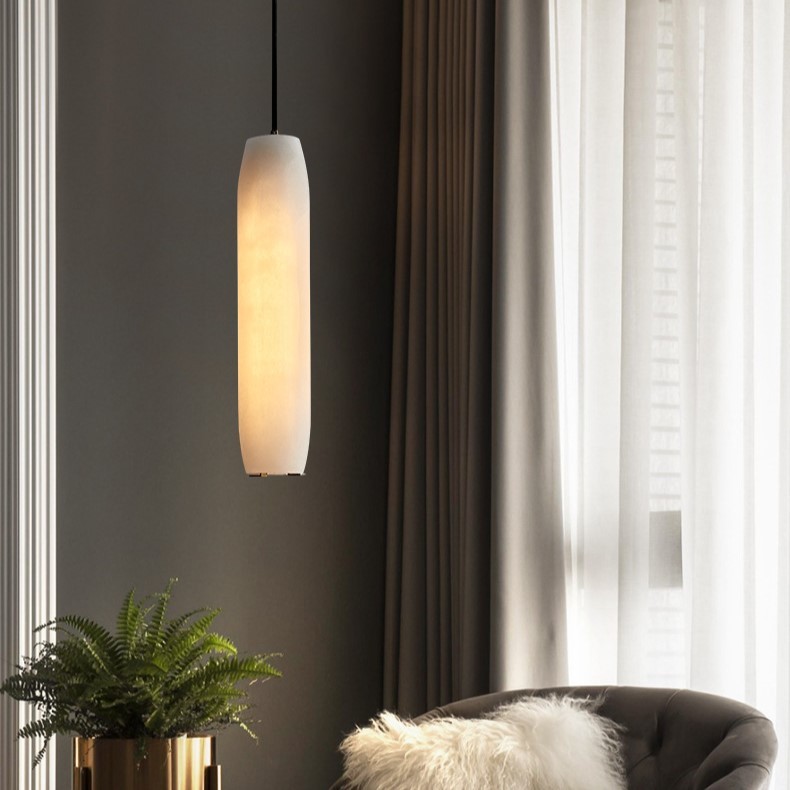 Guido Flute Cylindrical Alabaster Pendant Light