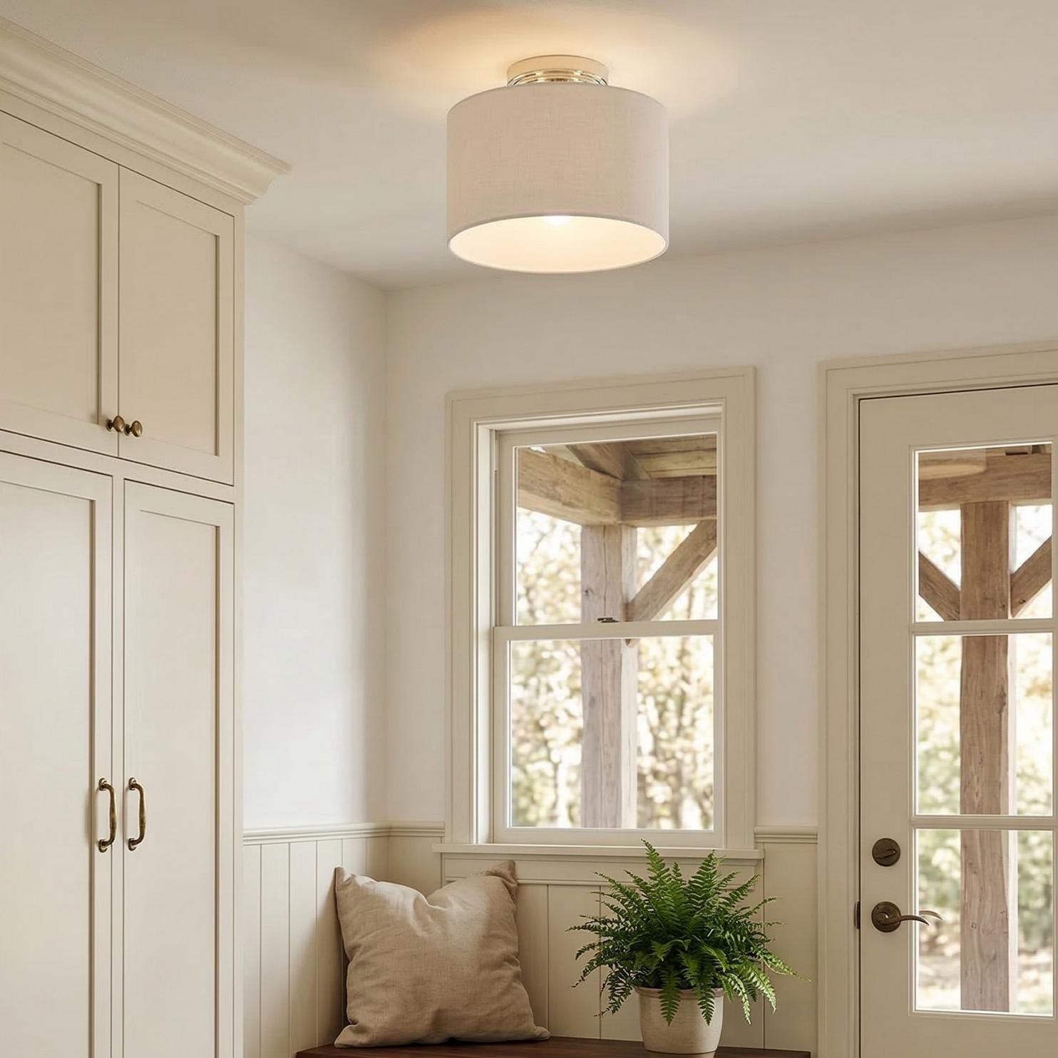 Kaethe Fabric Drum Shade Semi Flush Mount Light