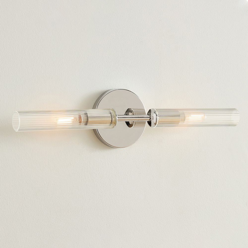 Alice Farmhouse Transparent Ribbed Glass Double Tube Sconce
