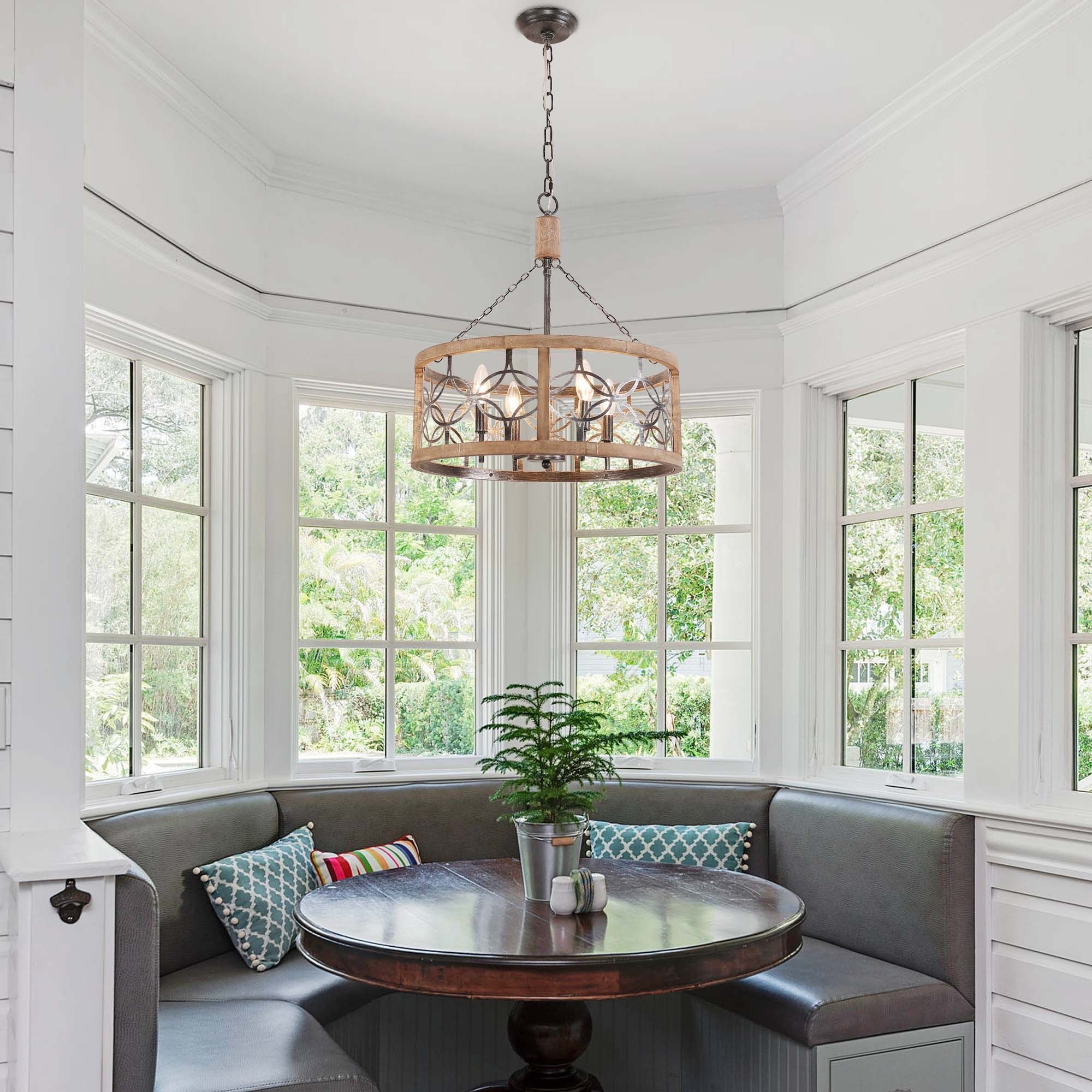 Wagner Farmhouse 4-Light Drum Wood Chandelier