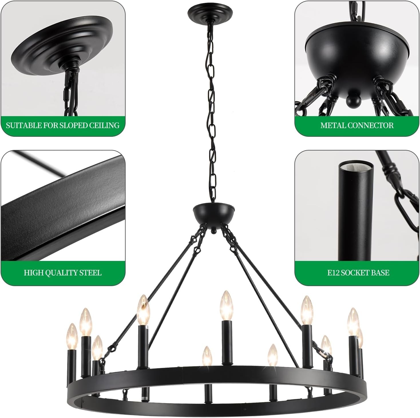 Beau Large 12 Lights Rustic Wagon Wheel Chandelier