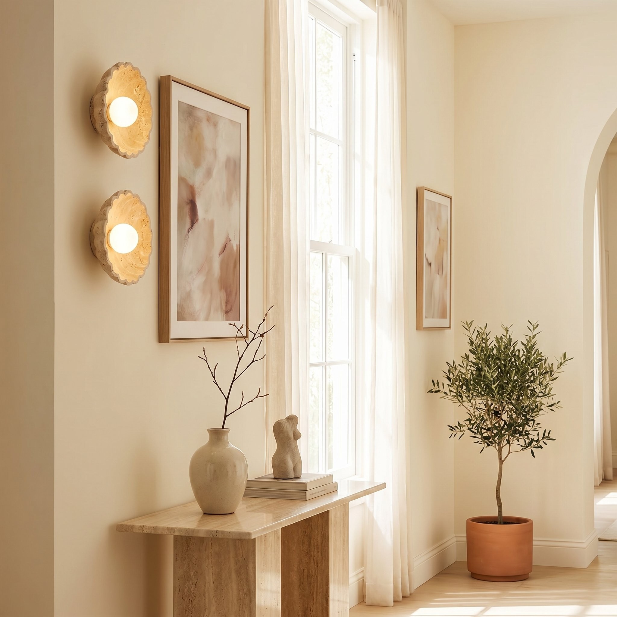 Ailish Modern Travertine Flower-Shaped Wall Lamp