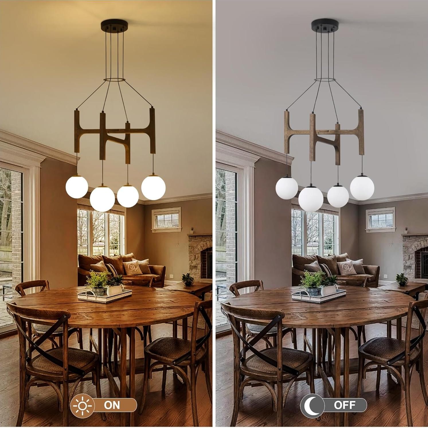 Astraea Farmhouse Wooden Branch Milk Glass Globe Chandelier