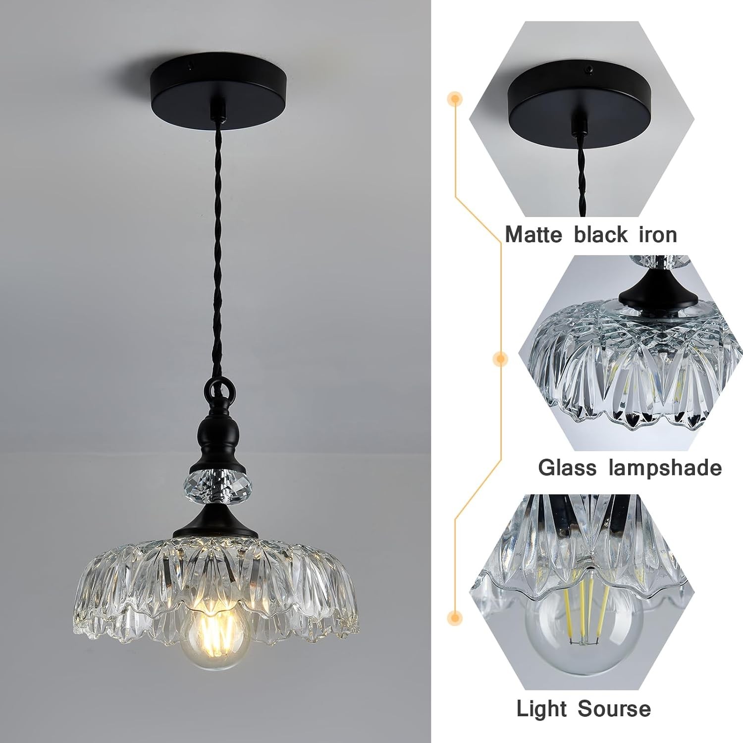 Jaime Antique Brass and Glass Flower Pendant Light