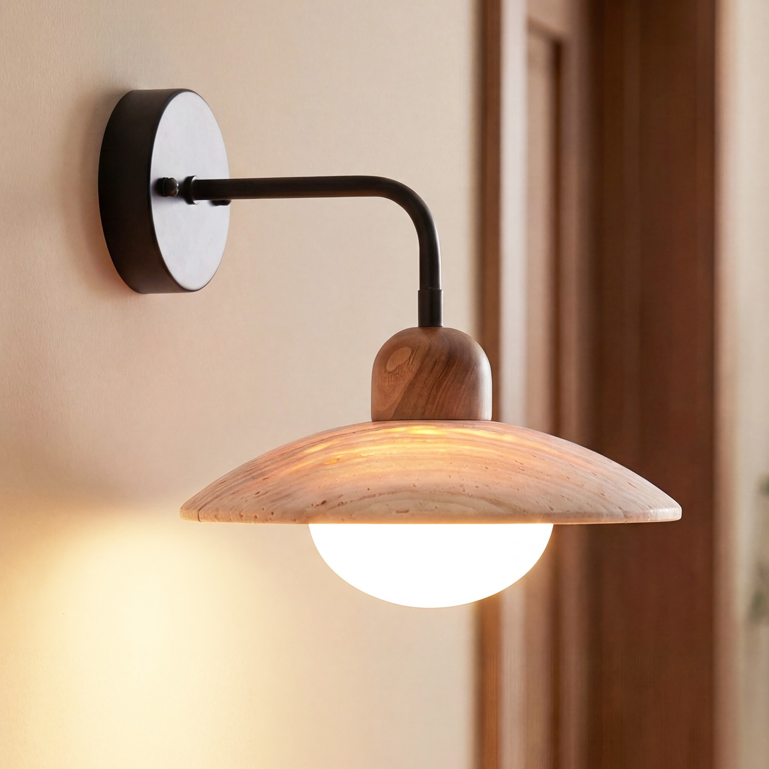 Habakkuk Farmhouse Disc Travertine Wall Sconce
