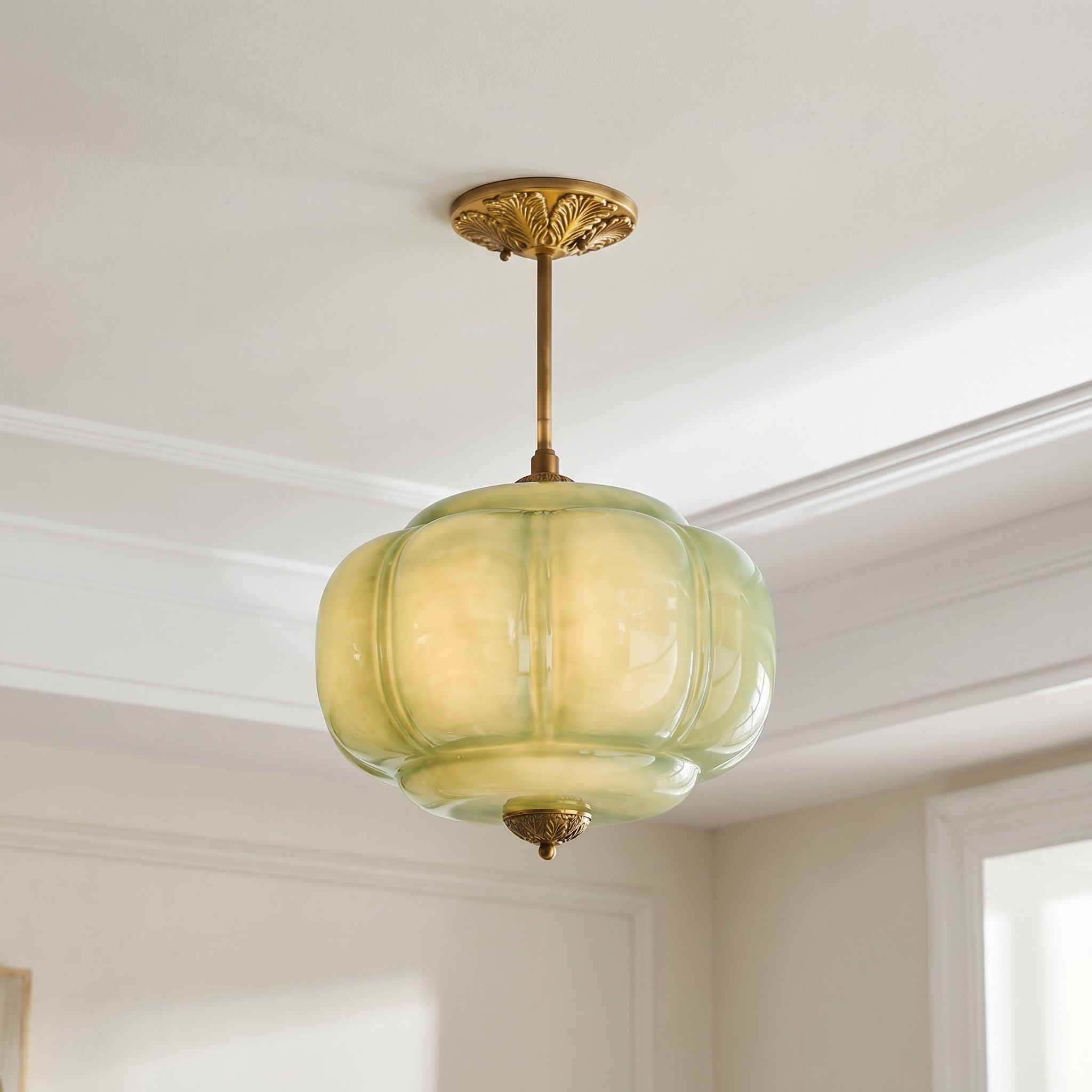 Vortan Antique Brass Green Glass Semi-Flush Mount Eloise Pendant Lamp