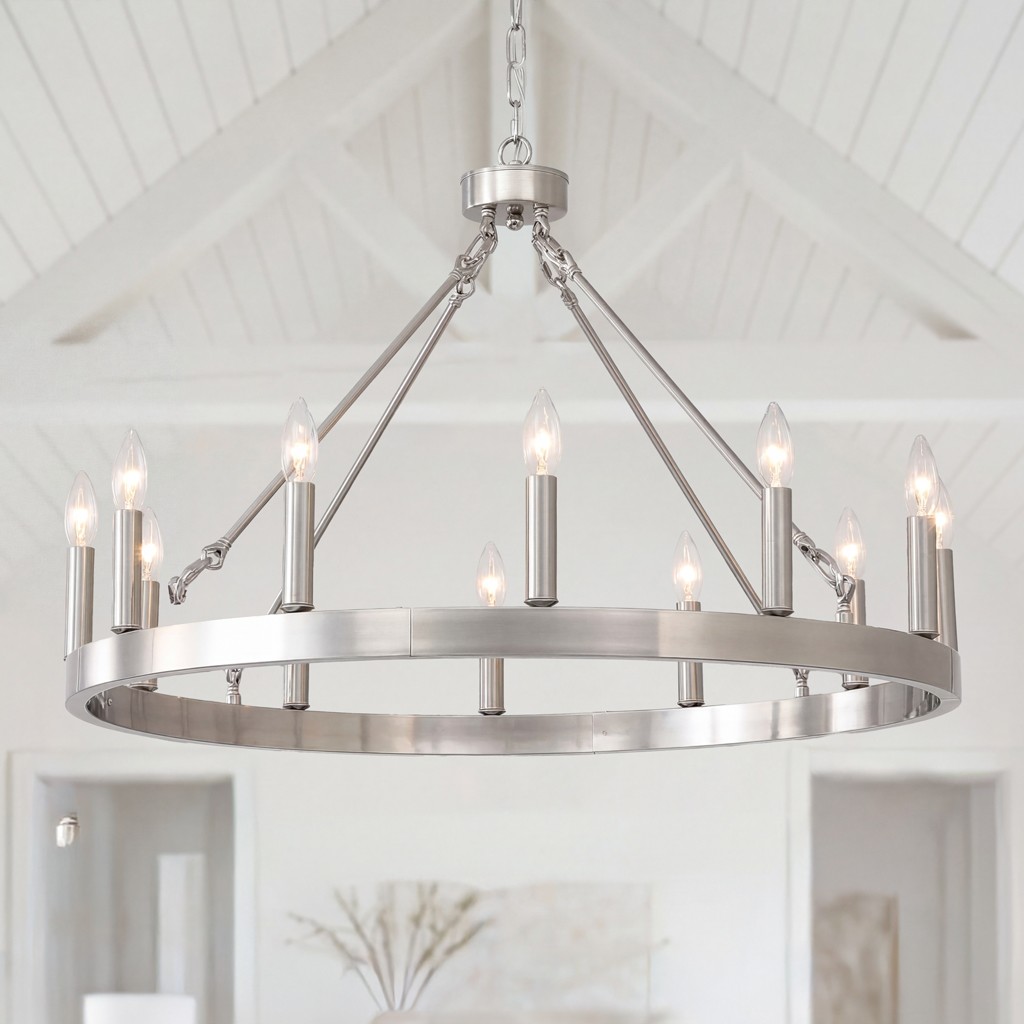 Beau Large 12 Lights Rustic Wagon Wheel Chandelier