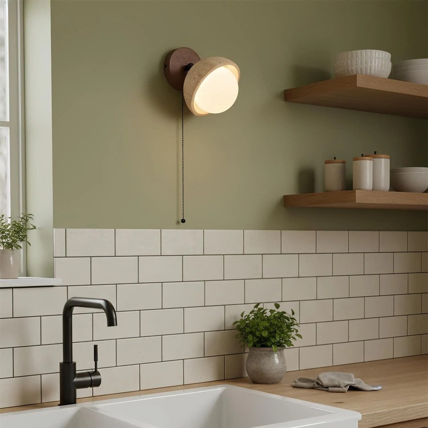 Hamnett Minimalist Natural Globe Travertine Wall Lamp