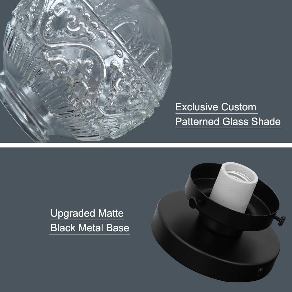 Ixionis Vintage Engraved Pattern Globe Glass Flush Mount Ceiling Light
