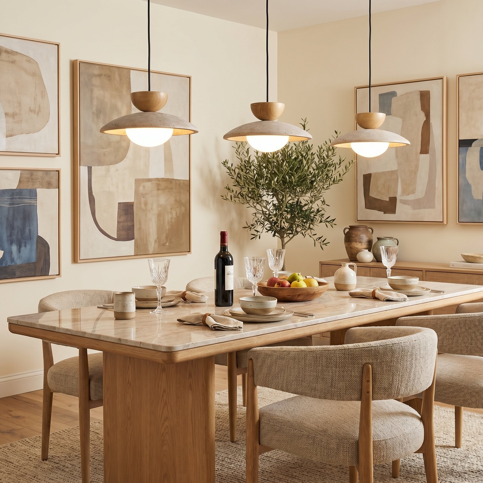 Tilda Modern Wabi-Sabi Travertine Dome Pendant Light