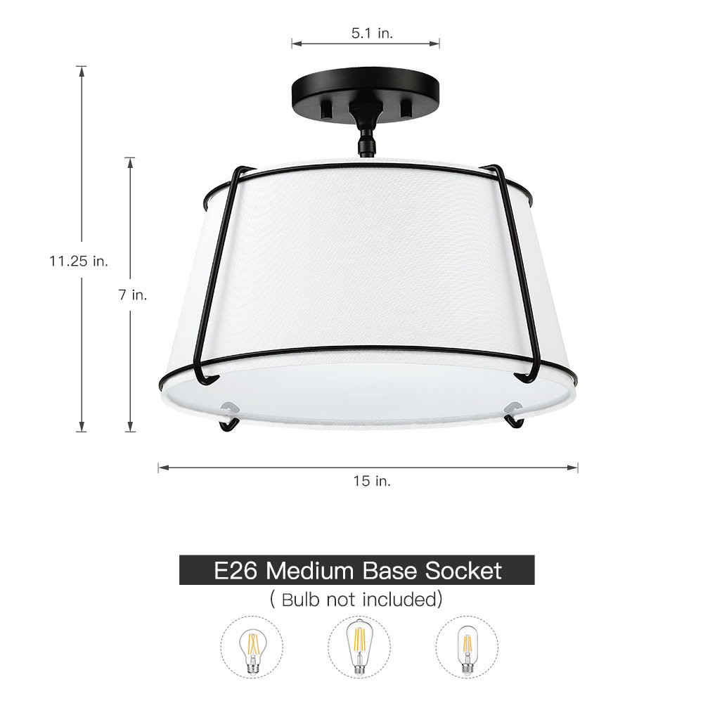 Hesperia Fabric Drum Shade Semi Flush Mount
