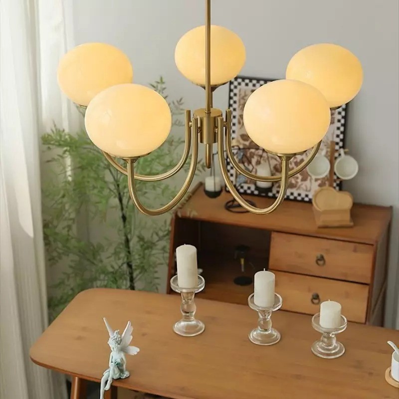 Bianca Colored Glass Shade Chandelier with Globes
