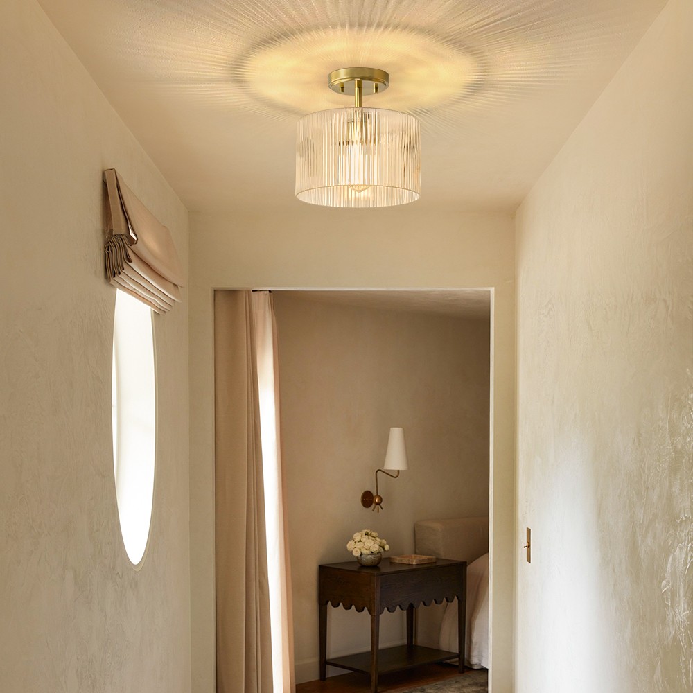 Finnda Farmhouse Ribbed Glass Semi Flush Ceiling