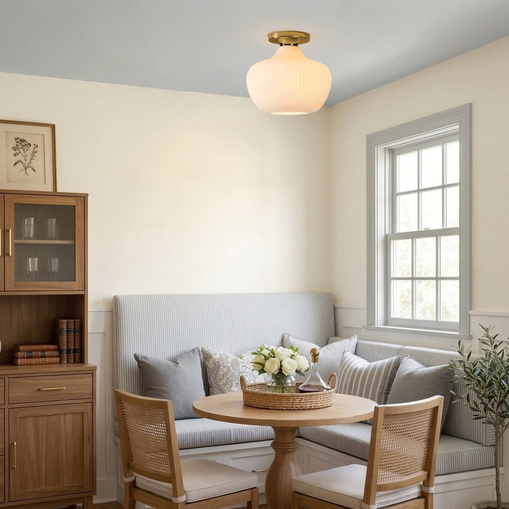Naiad Rustic Sculptural Ribbed Glass Flush Ceiling Light