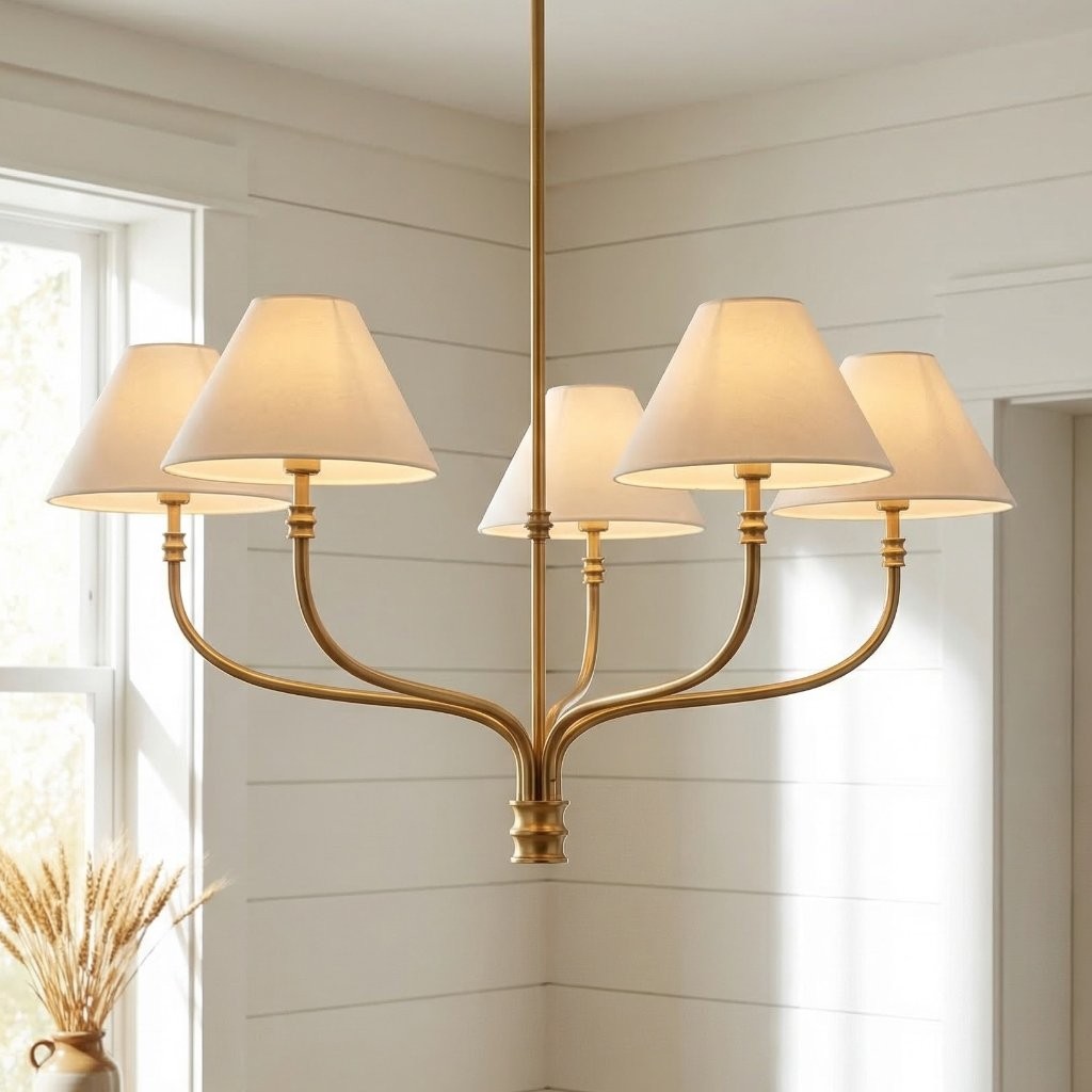Ashlyn Modern 5/6 Light White Linen Conical Chandelier
