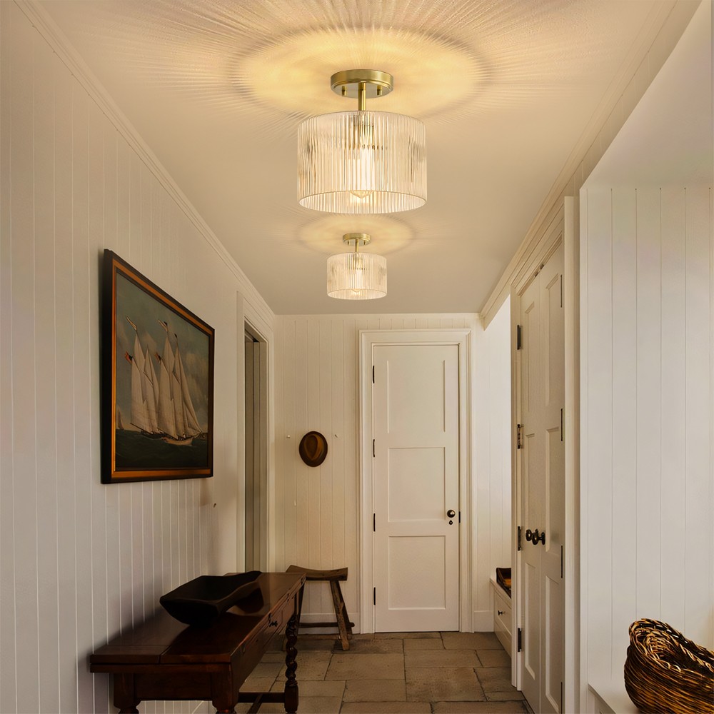 Finnda Farmhouse Ribbed Glass Semi Flush Ceiling