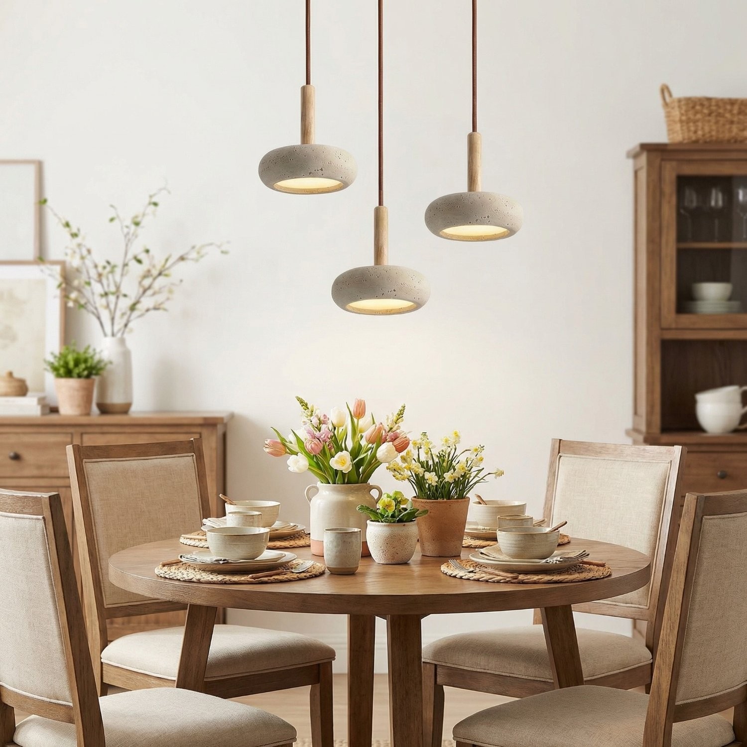 Carver Retro LED Travertine 3 Light Pendant Light