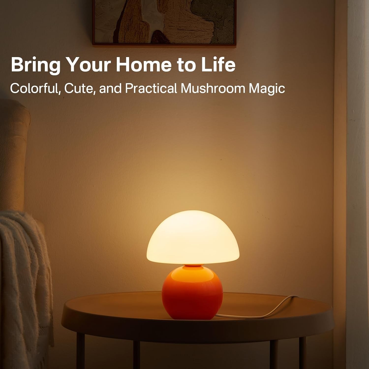 Evinth Mini Colorful Ceramic Base Mushroom Table Lamp