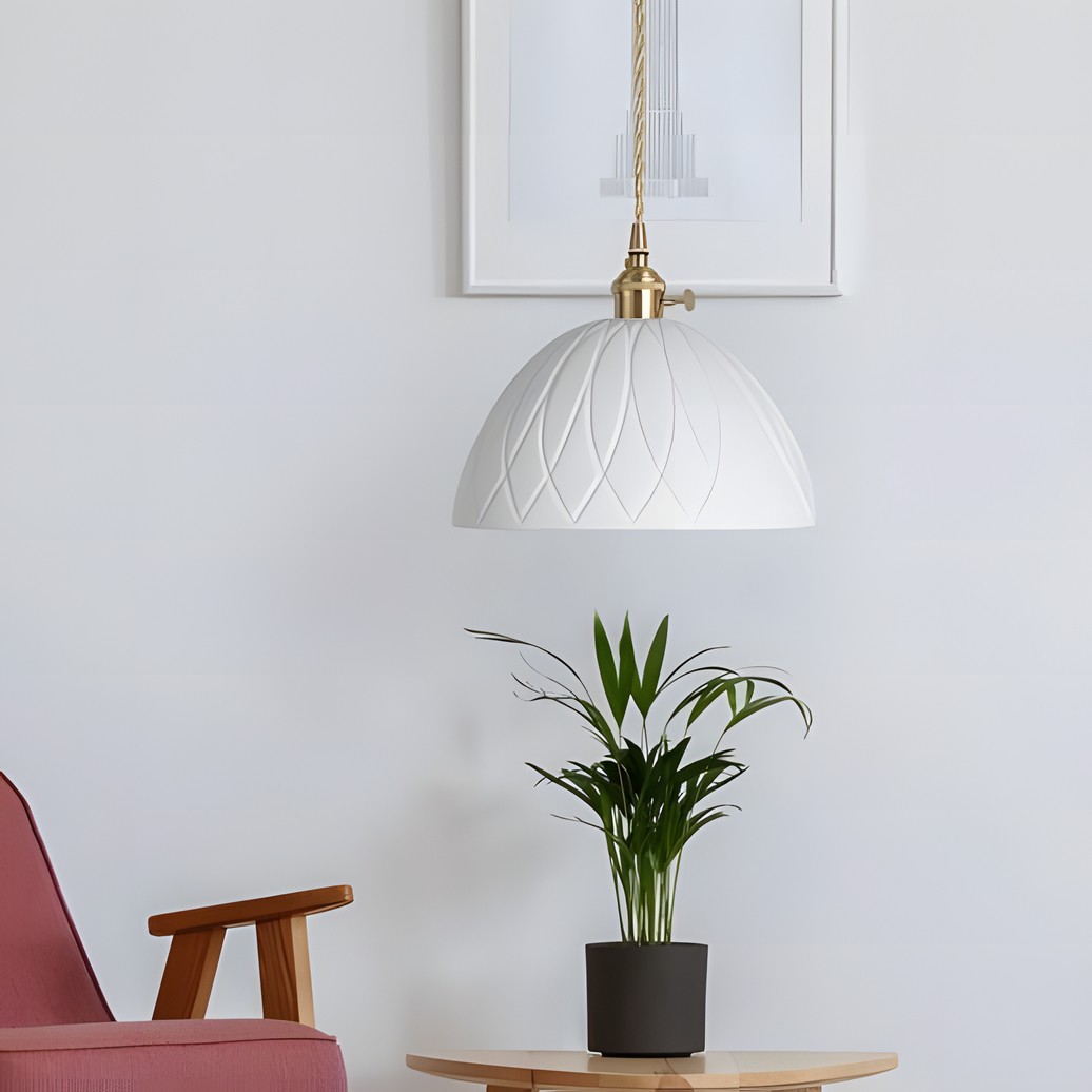 Carlo KiKi Fluted Ceramic Brass Pendant Light
